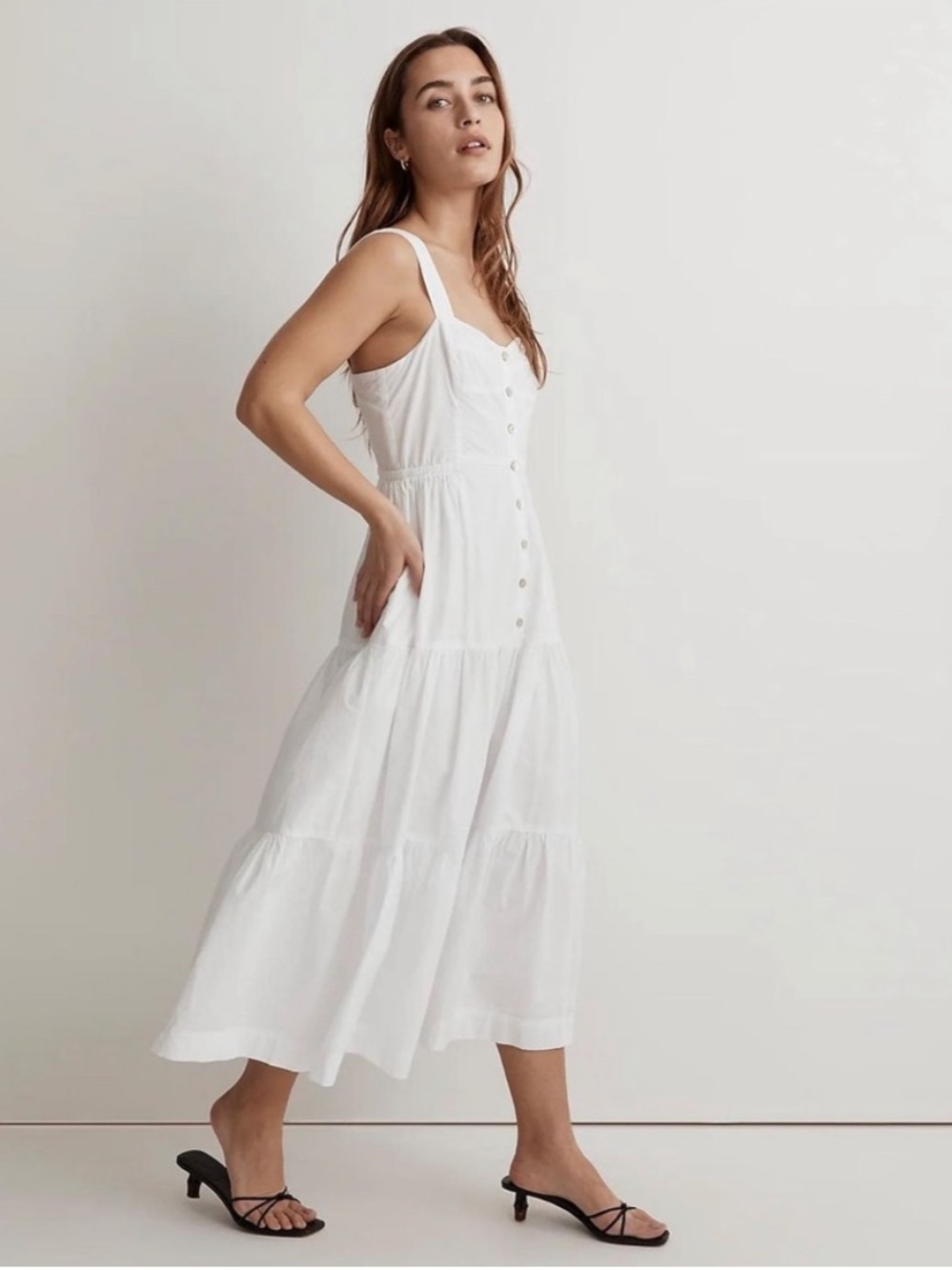 Madewell White Tiered Button-Front Maxi Dress
